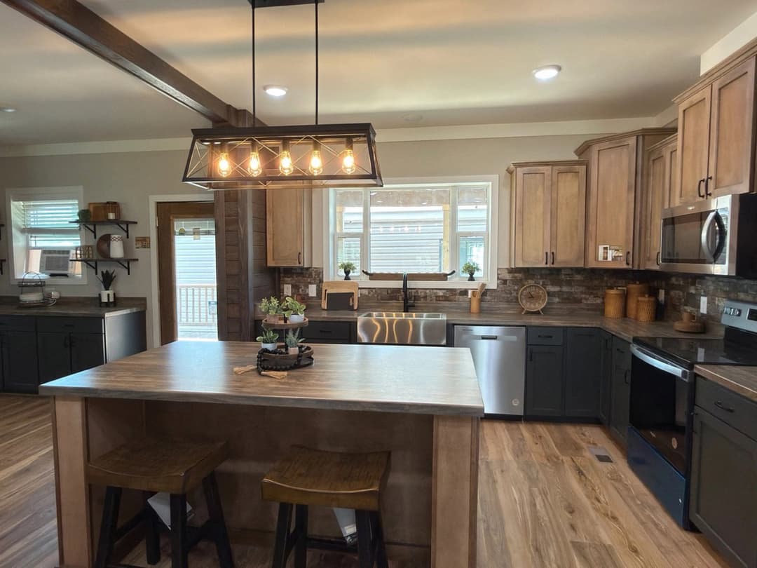 The barndominium 2 kitchen home features