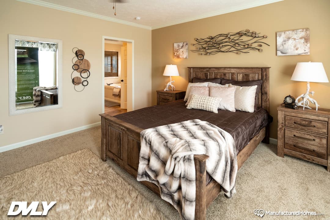 The adriel corner ½ rock fireplace bedroom home features