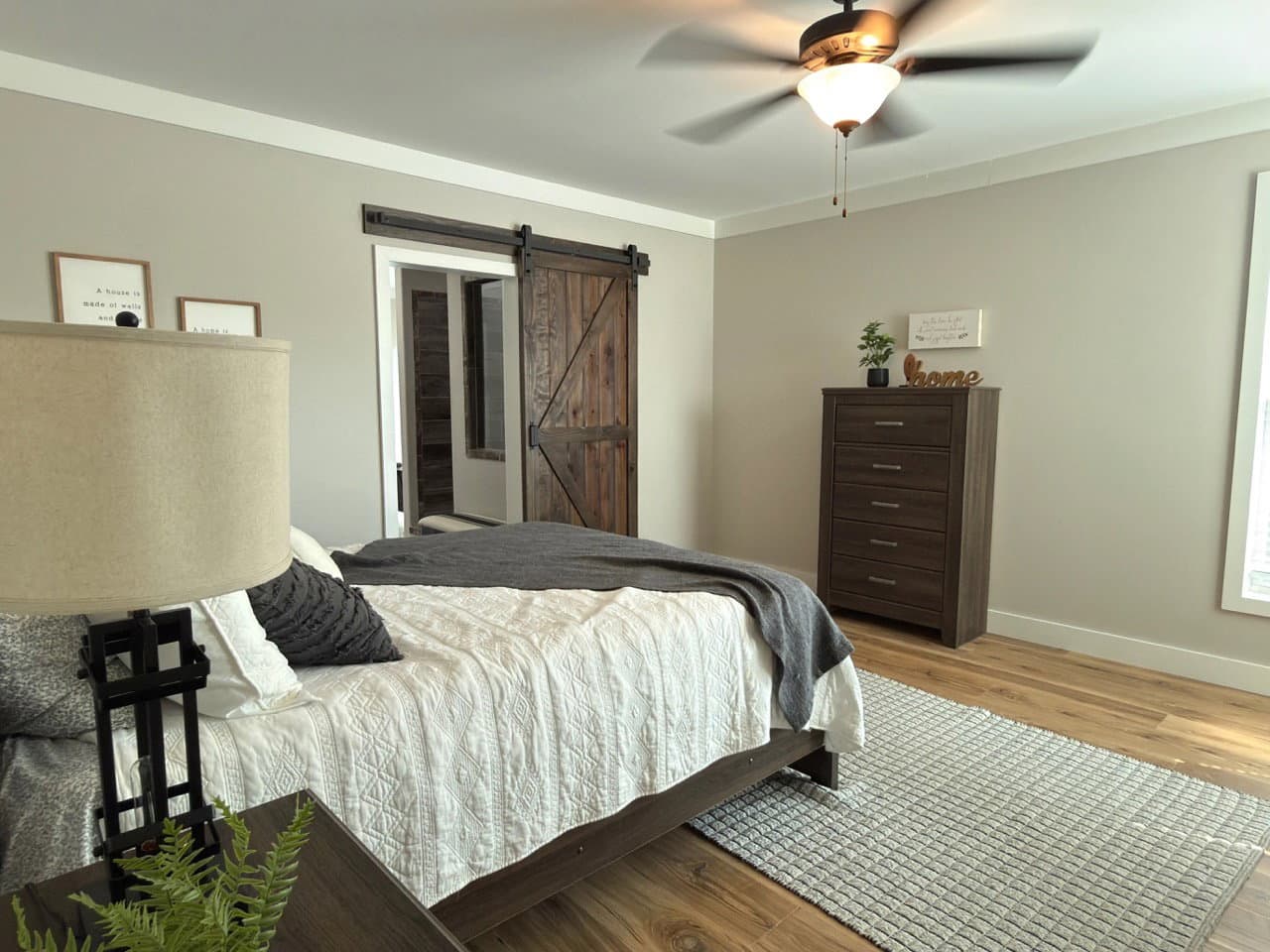 The barndominium 2 bedroom home features