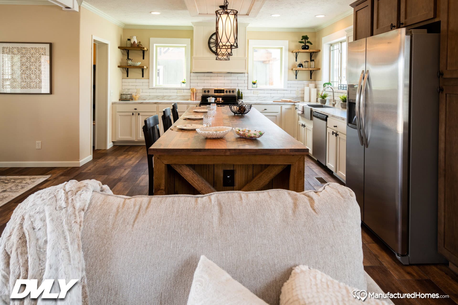 The adriel corner ½ rock fireplace kitchen home features