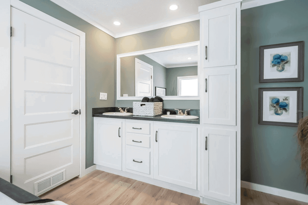The limestone bathroom home features